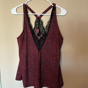 Maroon and Black Lace V-Neck Tank